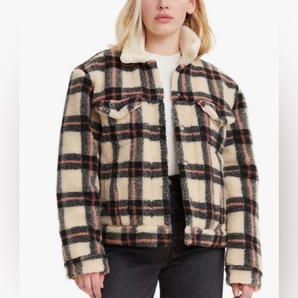 Levi’s|Ex boyfriend plaid Sherpa trucker jacket with collar•••Size medium,Cute! - Picture 1 of 15